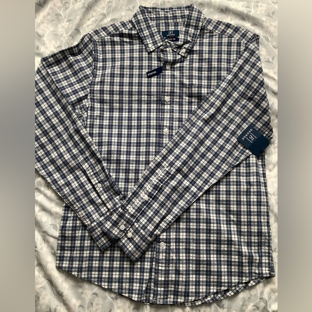 George Men’s Navy and White Plaid Button-Down Shirt